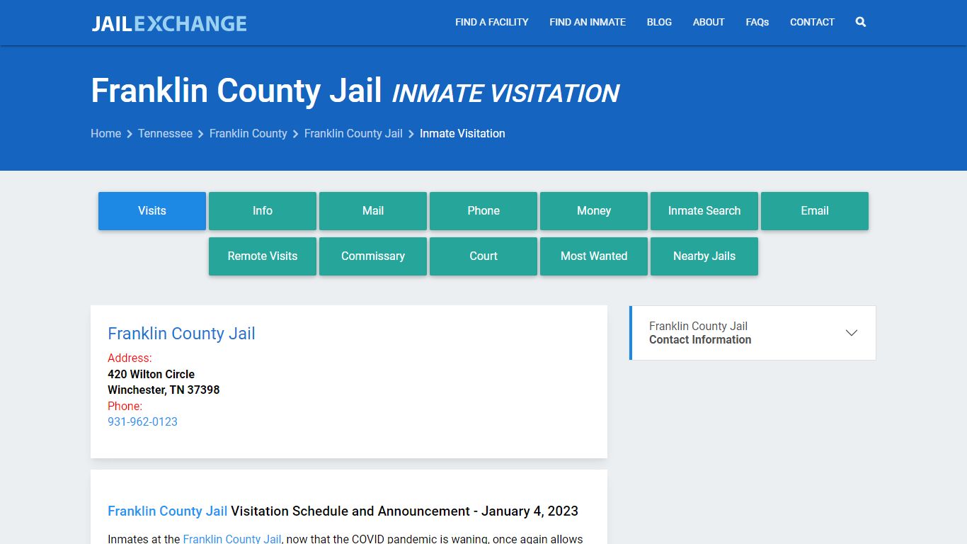 Inmate Visitation - Franklin County Jail, TN - Jail Exchange
